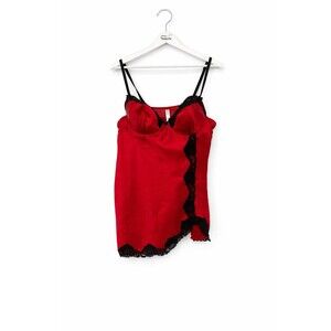 Gilligan & O’Malley Red Satin Lingerie Dress Mini Black Lace Size XXL